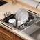 romision Over the Sink Expandable Dish Drainer Drying Rack In Stainless Steel for Small Kitchen Counter Space Saving Modern Compact Metal Above Plate Dryer Strainer Adjustable Hanging Inside Drain Hol