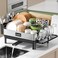 CosyPic Dish Racks Thicker Premium 304 Stainless Steel Dish Drying Rack for Kitchen Counter Automatic Drainage Spout Dish Drainer Drainboard Set with Utensil Holder and Cup Holder Black