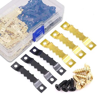 Rustark 120Pcs Heavy Duty Sawtooth Picture Hangers Frame Hanging Hangers Double Hole with Screws 2 Colors Golden and Black
