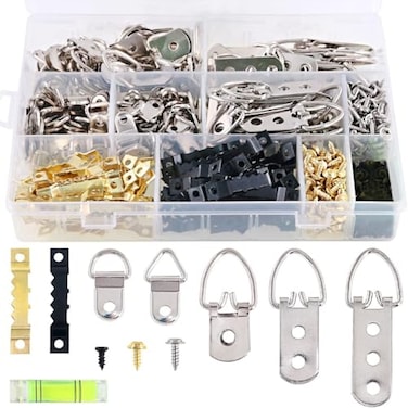 Swpeet 601Pcs Heavy Duty Picture Hangers Kit with 1 Mini Gradienter Assorted Picture Hangers Hooks with Screws Kit for Home Office Photo Picture Painting Hanging Solutions with Box 7 Models