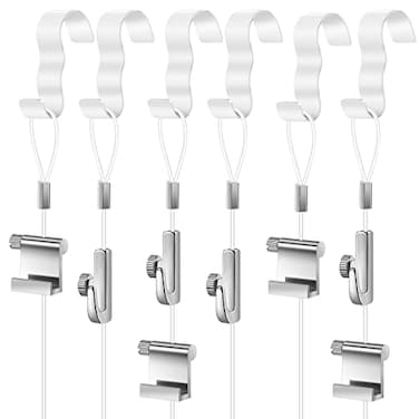 Dunzy 5 Pcs Picture Rail Hanging System Kit Picture Rail Hooks Molding Hangers with Invisible Nylon Cord and Adjustable Hooks for Exhibition Art Gallery Supplies White 71 Clear Perlon CordWhite