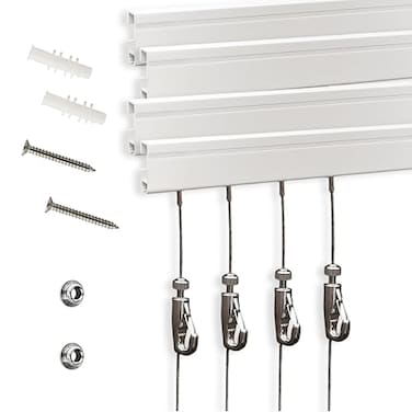NACETURE Picture Hanging System with Wall Rails Art Hanging Kit Including 4 x 24 Inch Rails Adjustable Hanging Wires Hooks Wall Mounted Frame Display for Photos Artwork Home Dcor