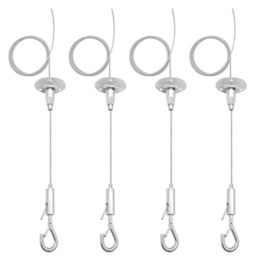 cezelux 4 Pack 6ft Ceiling Sign Hanger Wire Kit 2m Adjustable Suspension Hanging Cable Wire with Hook Wall Mount Suspension Cable for Art Work LED Screen Billboard Lights Mirror Picture Holds Up to 10