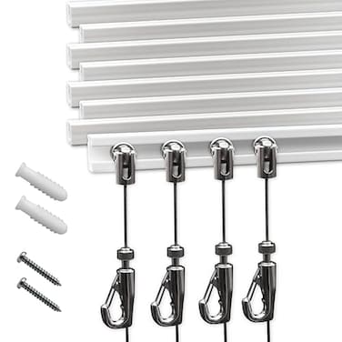 NACETURE Picture Rail Hanging System 8 Pack Picture Hanging Kit Including 8 Pcs 24 Picture Rails 8 Pcs 2M Picture Haning Wire Hooks Elegant Art Hanging System for Gallery House Decor