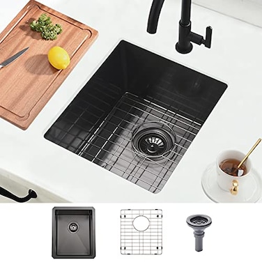 BoomHoze Black Undermount Bar Sink 15 x 17 Inches Small Wet Bar Undermount 16 Gauge SUS304 Single Bowl Outdoor Kitchen Sink