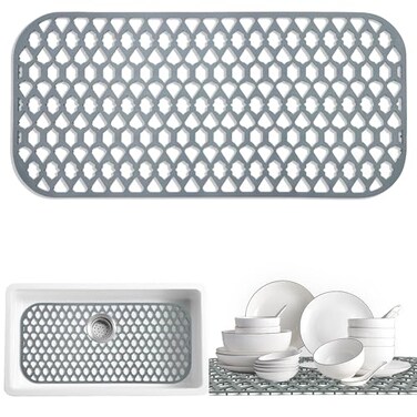 SAMSIER Sink Protectors for Kitchen Sink Large Silicone Mats Grid for Bottom of Farmhouse 30x14