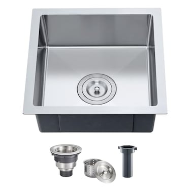 TSIBOMU 15 Inch Undermount Single Bowl Kitchen Sink 18 Gauge 304 Stainless Steel Mini Bar Sink for Compact Kitchen RV with XDrain Groove Noise Absorbing PadsD15xW15xH6