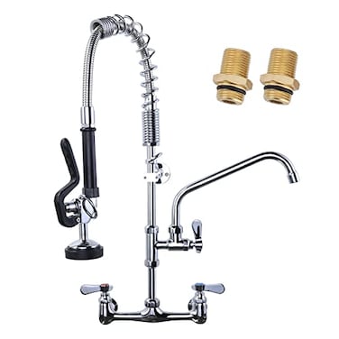 iVIGA Commercial Kitchen Faucet Wall Mount with PreRinse Sprayer 8 Inch Center Wall Mount Kitchen Sink Faucet with 96 Addon Swing Spout 25 Height Faucet with Pull Down Spray