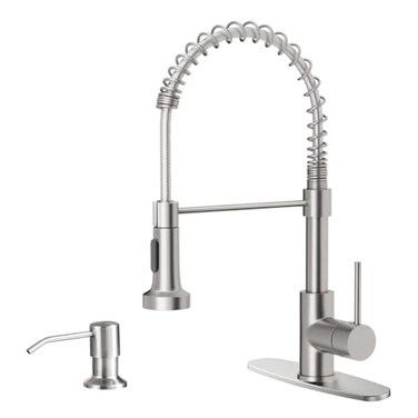 OWOFAN Kitchen Sink Faucet with Soap Dispenser Kitchen Faucet with Pull Down Sprayer Stainless Steel Single Handle High Arc Pull Out Brushed Nickel Faucet for Bar Laundry RV Utility Sink