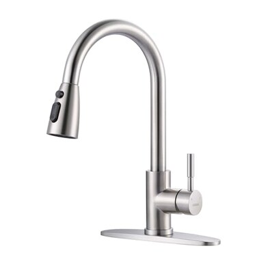 WOWOW Kitchen Faucet with Sprayer Kitchen Sink Faucet SUS 304 Stainless Steel High Arc Single Handle Brushed Nickel Kitchen Faucets with Pull Down Sprayer Pull Out Kitchen Faucet with Deck Plate