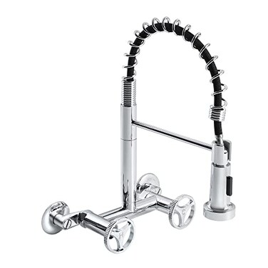 DOLGABA Wall Mount Kitchen Faucet with Pull Down Sprayer 6 Inches Center Two Handles Commercial Kitchen Sink Faucet 2 Functions Sprayer Polished Chrome Utility Sink Faucet