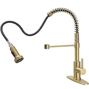 OWOFAN Kitchen Faucet Kitchen Faucets with Pull Down Sprayer Sus304 Stainless Steel Industrial Single Handle One Hole Faucet for Farmhouse Camper Laundry Utility Rv Wet Bar Sinks Bushed Gold 9009J