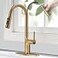 FROPO Brushed Gold Kitchen Faucet Single Handle Gold Kitchen Sink Faucet with Pull Down Sprayer Modern Stainless Steel Brass Gold Faucet with Deck Plate 3Function Spray Head 1 or 3 Hole