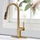 FROPO Brushed Gold Kitchen Faucet Single Handle Gold Kitchen Sink Faucet with Pull Down Sprayer Modern Stainless Steel Brass Gold Faucet with Deck Plate 3Function Spray Head 1 or 3 Hole