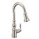 Moen Weymouth Spot Resist Stainless Shepherds Hook Pulldown Kitchen Faucet Featuring Metal Wand with Power Boost S73004SRS