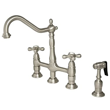 Kingston Brass KS1278AXBS Heritage Kitchen Faucet with Brass Sprayer 834 Brushed Nickel