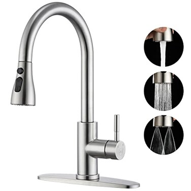 GAGALIFE Kitchen Faucets with Pull Down Sprayer High Pressure Blade Spray Kitchen Sink Faucet Brushed Nickel High Arc Single Handle Stainless Steel Classic Pull Out Spray Kitchen Faucet 1 or 3 Hole
