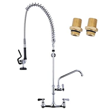 iVIGA 43 Height Commercial Kitchen Sink Faucet with PreRinse Sprayer 8 Inch Wall Mount Center Sink Faucet with Pull Down Spray Unit Compartment Sink Faucet with 10 Swivel Spout for Restaurant
