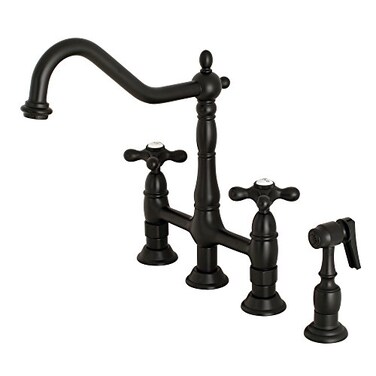 Kingston Brass KS1270AXBS Heritage Bridge Kitchen Faucet with Brass Sprayer Matte Black
