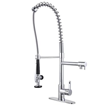 WOWOW Commercial Kitchen Faucet Deck Mount with PreRinse Sprayer 28 Height Solid Brass Commercial Kitchen Sink Faucet Chrome Spring Kitchen Faucet 1 or 3 Hole