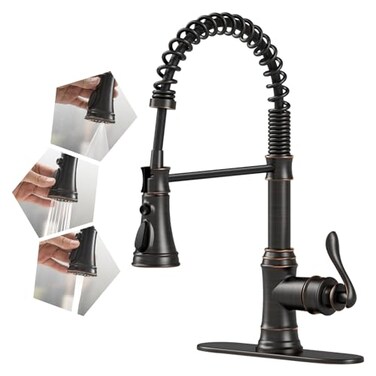BATHLAVISH Oil Rubbed Bronze Kitchen Sink Faucet with Pull Down Sprayer 3 Spray Modes Solid Brass Commercial Single Handle High Arc Kitchen Sink Faucet for Farmhouse Camper Bar Laundry Room