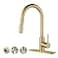 Havin Gold Kitchen Faucet with Pull Down Sprayer High Arc SUS304 Stainless Steel Brushed Gold Finish cUPC Cartridge with10 Deck Plate Fit for 123 Holes KitchenBarLaundry Sinks