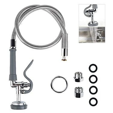 KANONEY Commercial Sink Sprayer with 45 Flexible Stainless Steel Hose PreRinse Dish Spray Valve Replacement Kit Assembly Sprayer Nozzle Head for Industrial Restaurant Kitchen Faucets Gray