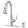Pfister Rosslyn Kitchen Faucet with Pull Down Sprayer and Soap Dispenser Single Handle High Arc NSF Spot Defense Stainless Steel Finish F5297RSSRGS
