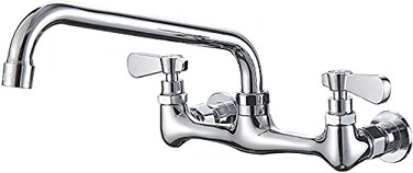 Bathfinesse Kitchen Faucet Wall Mount Commercial Sink Faucet with 10 Inch Swivel Spout Utility Laundry 2 Dual Handle Laundry Room Restaurant Chrome Mixer Tap Brass NSF