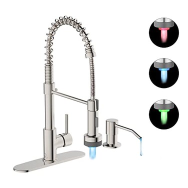 Casavilla Kitchen Faucet with LED LightKitchen Faucet with Soap DispenserFaucet for Camper Farmhouse RV Kitchen SinkSingle Handle Stainless Steel Kitchen Sink Faucets with Pull Down SprayerNickel Brus