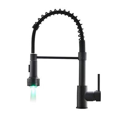 AIMADI Kitchen Faucet with Sprayer Modern Single Handle Pull Down Sprayer Spring Matte Black Kitchen Sink Faucet with LED Light