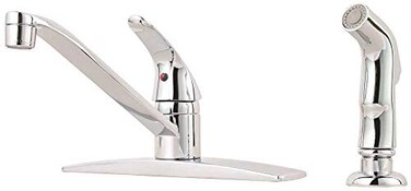 Pfister Pfirst Series Kitchen Sink Faucet with Side Sprayer Single Handle Mid Arc Polished Chrome Finish G1344444