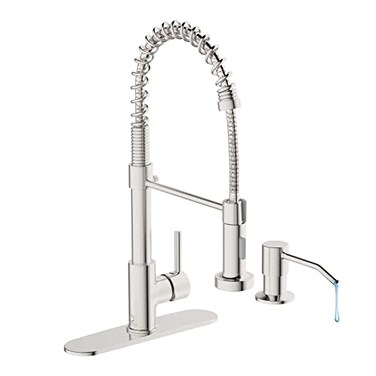 Casavilla Kitchen Faucet Set Commercial Kitchen Sink Faucets with Pull Down Sprayer and Soap Dispenser Stainless Steel Faucets for Kitchen Sinks Single Handle Spring Faucet with Deck Plate