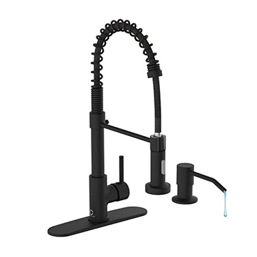 Casavilla Kitchen Faucet Set Black Kitchen Sink Faucets with Pull Down Sprayer and Soap Dispenser Single Handle Stainless Steel Faucets for Kitchen Sinks Farmhouse RV Faucet with Deck Plate