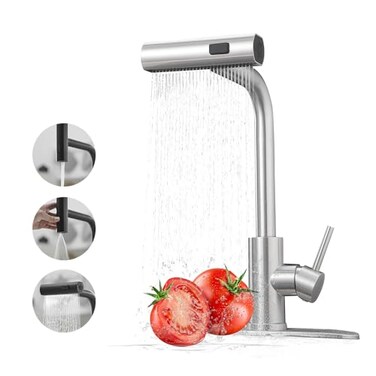 JOOM Kitchen Faucets with Pull Down SprayerWaterfall Kitchen Sink FaucetCommercial Utility Stainless Steel Kitchen FaucetsSingle Handle Kitchen Sink Faucet with Pull Down Sprayer for 3 FunctionBrushed