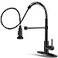 OWOFAN Kitchen Faucet with Pull Down Sprayer Commercial Spring Single Handle High Arc Kitchen Sink Faucet 360 Swivel Black Fits 1 or 3 Hole Farmhouse Modern Style 9009R