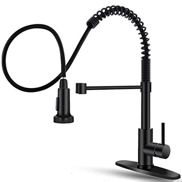 OWOFAN Kitchen Faucet with Pull Down Sprayer Commercial Spring Single Handle High Arc Kitchen Sink Faucet 360 Swivel Black Fits 1 or 3 Hole Farmhouse Modern Style 9009R