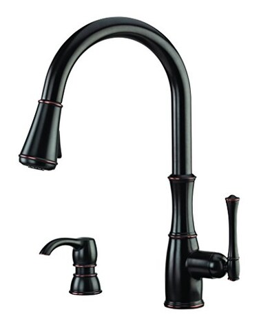 Pfister Wheaton Kitchen Faucet with Pull Down Sprayer and Soap Dispenser Single Handle High Arc Tuscan Bronze Finish GT529WH1Y