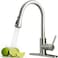Ufaucet Kitchen Faucets with Pull Down Sprayer Brushed Nickel High Arc RV Laundry Bar Commercial Sink Faucet 1 or 3 Hole Stainless Steel Single Handle Faucets for Kitchen Sink with Deck Plate