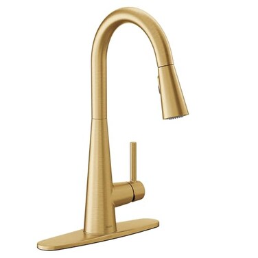 Moen Sleek Brushed Gold OneHandle SingleHole Pulldown Kitchen Faucet with PowerBoost Technology for Faster Water Flow 7864BG