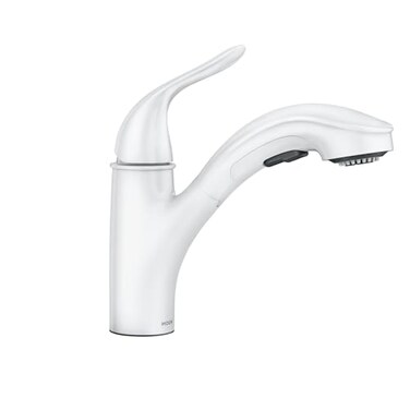 Moen Brecklyn Glacier White OneHandle SingleHole Kitchen Faucet with PullOut Sprayer and Power Clean Optional Deckplate Included 87557W