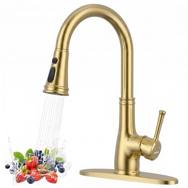 WEWE Vintage Kitchen Faucet with Pull Down Sprayer Stainless Steel 1 or 3 Hole High Arc Single Handle Antique Sink Faucet for Classic Modern Ktichen Gold Bar Prep Sinks
