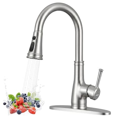 WEWE Vintage Kitchen Faucet with Pull Down Sprayer Stainless Steel 1 or 3 Hole High Arc Single Handle Antique Sink Faucet for Classic Modern Ktichen Brushed Nickel Bar Prep Sinks