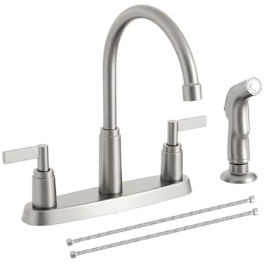 RAINMAX Kitchen Faucet with Sprayer Brushed Nickel Stainless Steel Kitchen Sink Faucet with Side Sprayer 3 Hole or 4 Hole Faucet for Kitchen Sink Commercial RV Laundry Utility Kitchen Faucet KMF023L1
