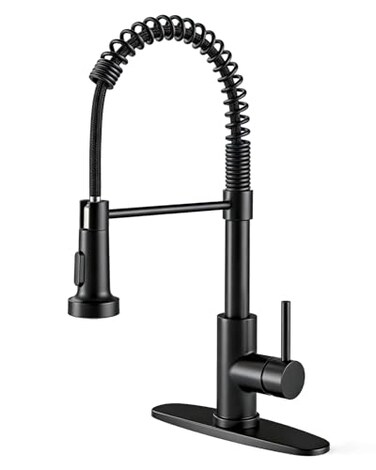 OWOFAN Black Kitchen Faucet with Pull Down Sprayer Stainless Steel Commercial Single Handle Classic Spring Pull Out Kitchen Sink Faucet for Pot Filler Farmhouse Camper Bar Laundry Room 866080R