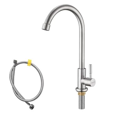 KirlystonE Cold Water Only Kitchen Faucet Solid Stainless Steel Bar Deck Mount Cold Faucet for Outdoor Sink with Supply Line