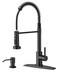 FORIOUS Black Kitchen Faucet with Soap Dispenser Stainless Steel Kitchen Sink Faucet with Pull Down Sprayer Single Handle Modern Spring Commercial for Laundry Utility Room RV Camp Bar Farmhouse