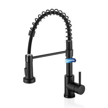 LUFEIDRA Black Kitchen Faucet with Pull Down Sprayer High Arc Spring 304 Stainless Steel Single Handle 1 or 3 Hole 2 Mode Kitchen Faucets for Farmhouse RV Camper Laundry Wet Bar Pot Filler Faucets