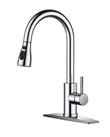FORIOUS Kitchen Faucets with Pull Down Sprayer Chrome High Arc Single Handle Classic Stainless Steel Sink Faucet Pull Out for Farmhouse Camper Laundry Rv Bar