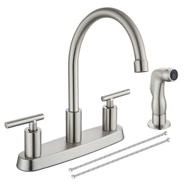 Cinwiny Kitchen Faucets High Arc 360Rotating Spout Kitchen Sink Faucet 2 Handle 8 Inch Centerset RV Kitchen Faucet with Supply Lines 3 or 4 Hole Kitchen Faucet with Side Sprayer Brushed Nickel